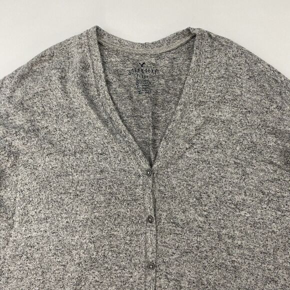 American Eagle Soft & Sexy Plush Gray V-Neck Button-Down Shirt Dolman Sleeve XXS - Picture 6 of 10